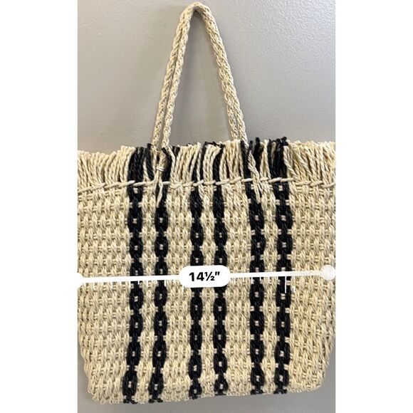 NWT Haute Hippie tan with black stripes raffia straw tote bag - Picture 5 of 8